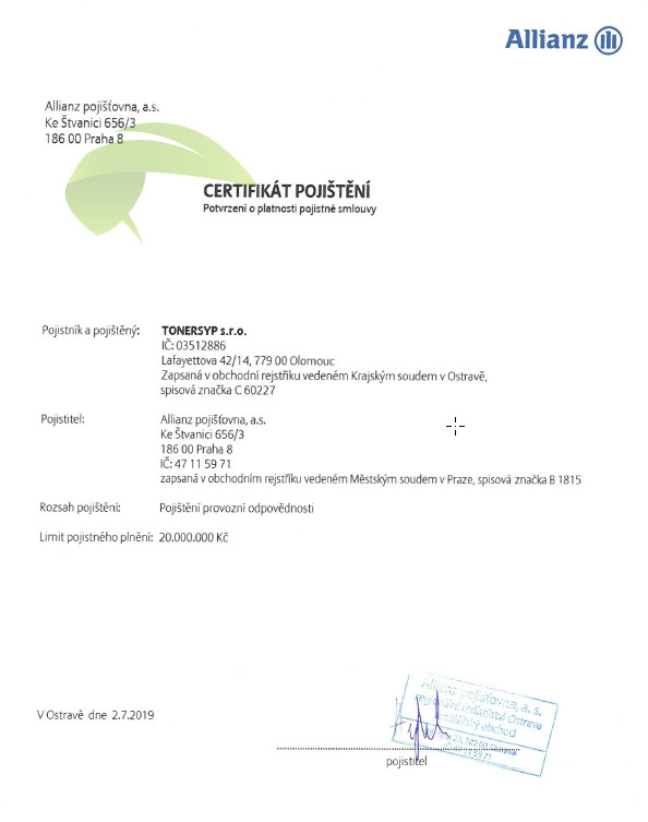 Certifikát pojištění odpovědnosti