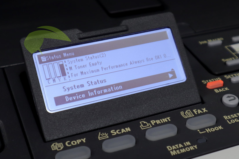Hlášení tiskárny OKI MC563 na konci testu barevných tonerů.