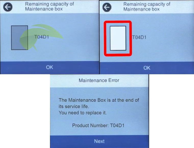 Zjištění stavu odpadní nádobky v nastavení tiskárny 