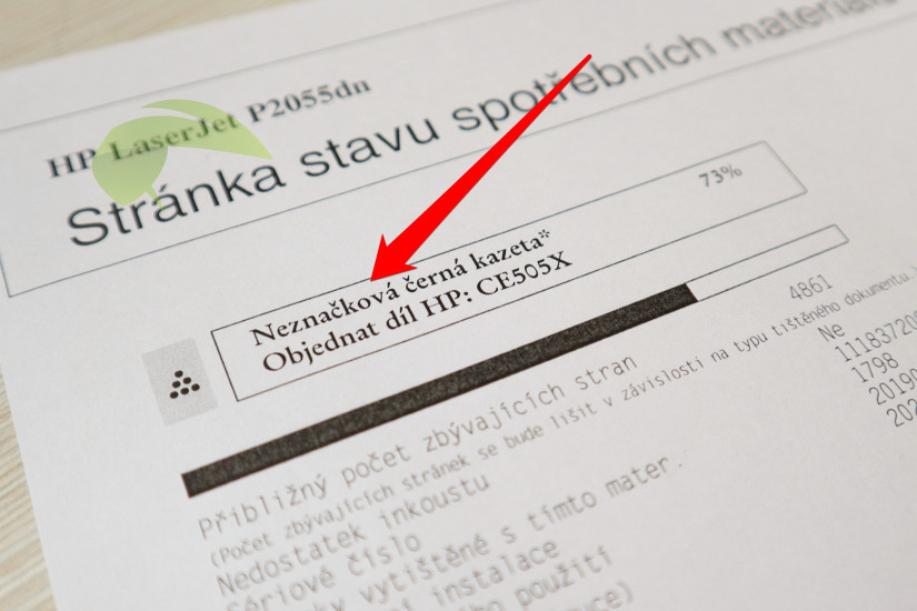 Upozornění na neoriginální toner