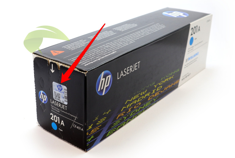 Originální toner do tiskárny HP s hologramem na krabici.