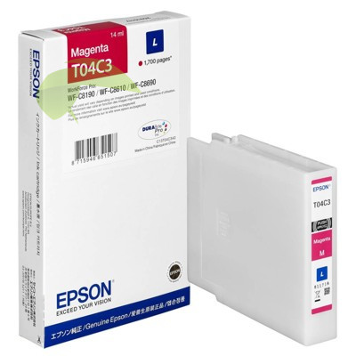 Epson T04C3, C13T04C34N (L), originální náplň magenta, WorkForce Pro WF-C8190/WF-8690