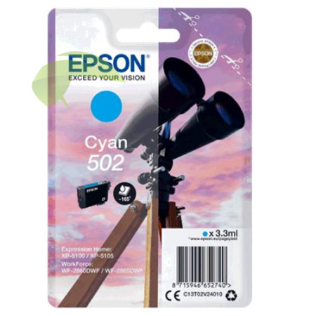 Epson 502, C13T02V24010 originální náplň cyan, WorkForce WF-2860/WF-2865/XP-5100/XP-5105