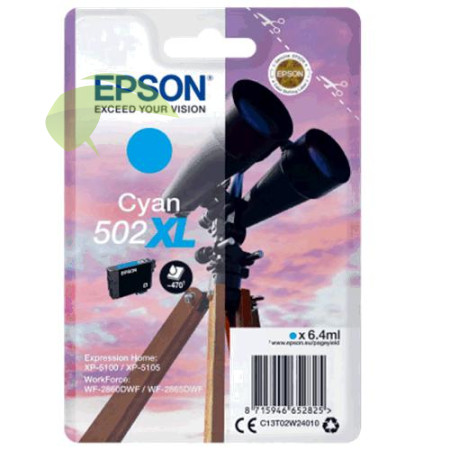 Epson 502XL, C13T02W24010 originální náplň cyan, WorkForce WF-2860/WF-2865/XP-5100/XP-5105