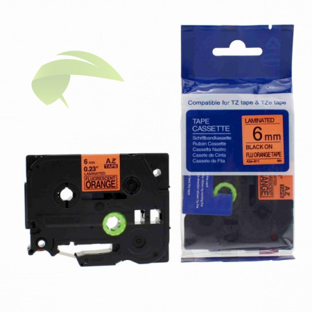 Kompatibilní páska pro Brother TZe-B11, 6mm x 5m, signální, černý tisk / oranžový podklad