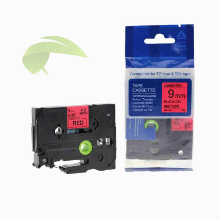 Kompatibilní páska pro Brother TZe-421, 9mm x 8m, černý tisk / červený podklad