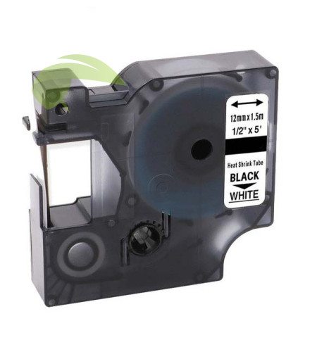Kompatibilní páska pro Dymo 18055/S0718300, 12mm x 1,5m černý tisk/bílý podklad, smršťovací