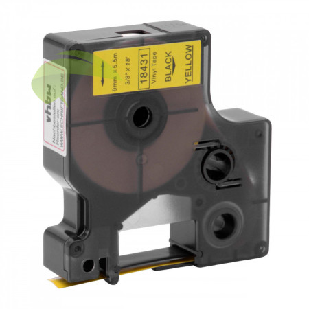 Kompatibilní páska pro Dymo Rhino 18431/S0718440, 9mm×5,5m černý tisk/žlutý podklad, vinyl