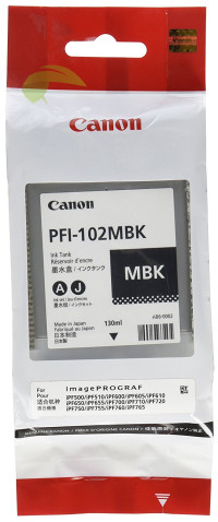 Inkoustová náplň Canon PFI-102MBK, 0894B001 matná černá originální, LP17/LP24/iPF500/iPF510/iPF600/i
