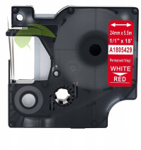 Kompatibilní páska pro Dymo Rhino 1805429, 24mm x 5,5m bílý tisk/červený podklad, vinyl
